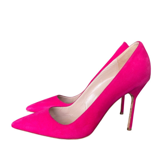 Manolo Blahnik 9 Classic Suede BB Pumps Stiletto Heels Pointed Toe Hot Pink 40